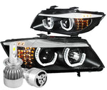 Black Halo Projector Headlight+Corner+White Led H7 Hid W/Fan Fit 09-12 Bmw E90 DNA MOTORING