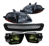 Black Head Lights Amber Corner+Smoked Lens Oe Fog Lamp+Grille  96-98 Civic DNA MOTORING
