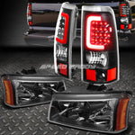 Black Headlight+Amber Corner+Chrome 3D U-Halo Led Tail Light 03-07 Silverado Speed Daddy