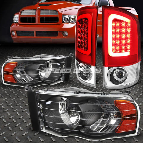 Black Headlight+Amber Corner+Red 3D Led Brake Tail Light 02-05 Dodge Ram Speed Daddy
