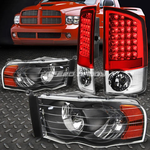 Black Headlight+Amber Corner+Red Led Brake Rear Tail Light 02-05 Dodge Ram Speed Daddy