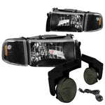 Black Headlight+Amber Turn Signal+Smoked Fog Light+Switch  94-02 Dodge Ram DNA MOTORING
