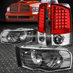Black Headlight+Clear Corner+Red Led Brake Rear Tail Light 02-05 Dodge Ram Speed Daddy