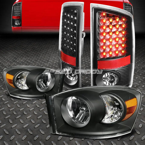 Black Housing Amber Headlight+Clear Led Brake Tail Light 07-09 Dodge Ram Speed Daddy
