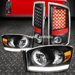 Black Housing Amber Headlight+Drl+Clear Led Brake Tail Light 07-09 Ram Speed Daddy
