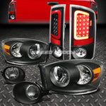 Black Housing Clear Headlight+3D Led Tail Brake+Fog Light 07-09 Dodge Ram Speed Daddy