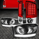 Black Housing Clear Headlight+Drl+Red Full Led Tail Light 07-09 Dodge Ram Speed Daddy