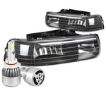 Black Housing Clear Lens Headlight+White Led 9006 Hid W/Fan Fit 99-02 Silverado DNA MOTORING