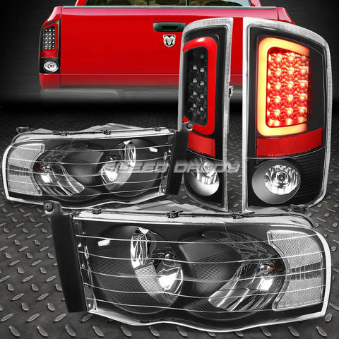 Black Housing Headlight Clear Corner+3D Led Tail Brake Light 02-05 Dodge Ram Speed Daddy
