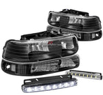 Black Housing Headlight Clear Corner+8 Led Grill Fog Light Fit 99-02 Silverado DNA MOTORING