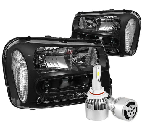 Black Housing Headlight+Clear Corner+White Led 9006 Hid W/Fan Fit 02-09 Blazer DNA MOTORING