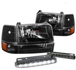 Black Lens Headlight Amber Corner+8 Led Smoke Fog Light Fit 92-96 F-Series DNA MOTORING