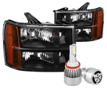 Black Lens Headlight+Amber Corner+White Led H8 Hid W/Fan Fit 07-14 Gmc Sierra DNA MOTORING