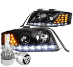 Black Projector Headlight+Drl+Corner+White Led H7 Hid W/Fan Fit C5 98-02 A6 DNA MOTORING