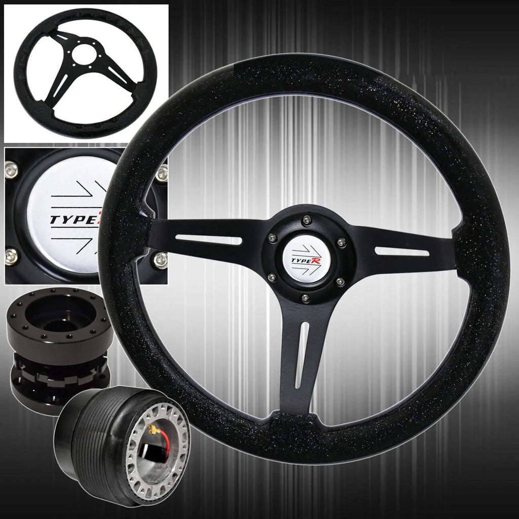 Blue 320Mm 3 Spoke Pvc Leather Dual Nos Button Steering Wheel Jdm Young