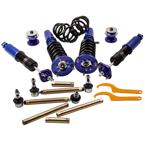 Blue Complete Coilovers compatible for BMW E46 3 Series Adj. Height + Pair Sway Bar Links MaxpeedingRods