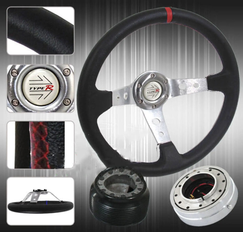 Blue Deep Dish Steel Jdm Sport Steering Wheel For Universal 6 Holes 14" 350Mm Dynamic