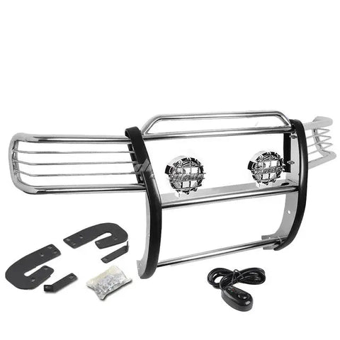 Chrome Brush Grill Guard+Round Clear Fog Light Fit 02-04 Nissan Xterra Wd22 Suv DNA MOTORING