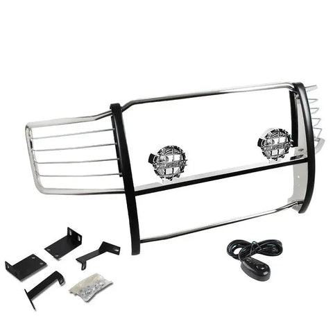Chrome Brush Grill Guard+Round Clear Fog Light Fit 08-10 F250-F550 Sd Superduty DNA MOTORING