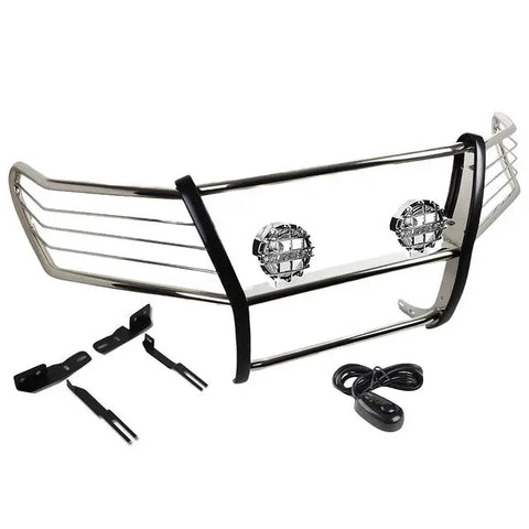 Chrome Brush Grill Guard+Round Clear Fog Light Fit 08-15 Land Cruiser J200 Suv DNA MOTORING