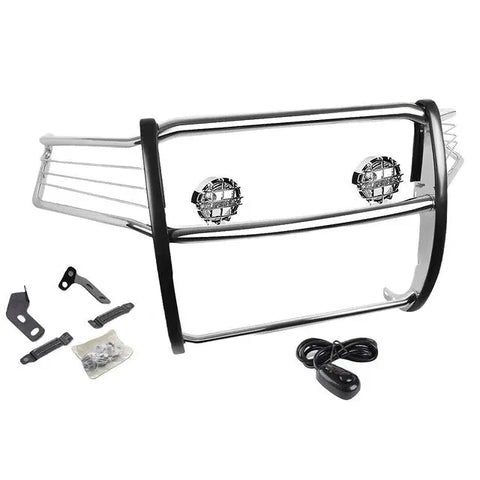 Chrome Brush Grill Guard+Round Clear Fog Light Fit 08-16 Toyota Sequoia 5Dr Suv DNA MOTORING
