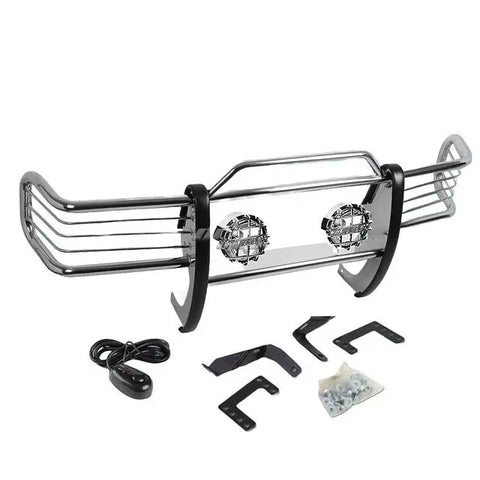 Chrome Brush Grill Guard+Round Clear Fog Light Fit 93-98 Jeep Grand Cherokee Zj DNA MOTORING