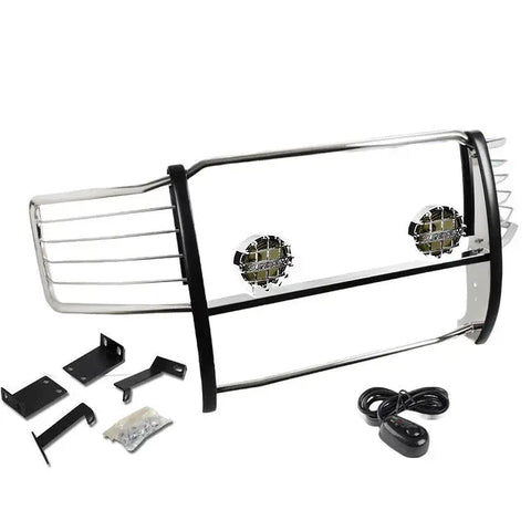 Chrome Brush Grill Guard+Round Smoke Fog Light Fit 08-10 F250-F550 Sd Superduty DNA MOTORING