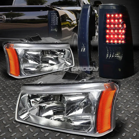 Chrome Crystal Headlight+Black Smoked Led Tail Light 03-07 Chevy Silverado Speed Daddy