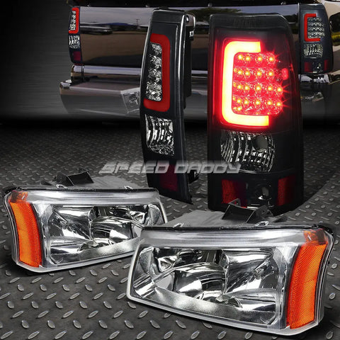 Chrome Headlight+Amber Corner+Smoked 3D Optic Led Tail Light 03-07 Silverado Speed Daddy