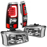 Chrome Headlight+Clear Corner+Chrome 3D Halo Led Tail Light Fit 03-07 Silverado DNA MOTORING