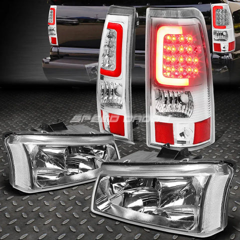 Chrome Headlight+Clear Corner+Chrome 3D Optic Led Tail Light 03-07 Silverado Speed Daddy