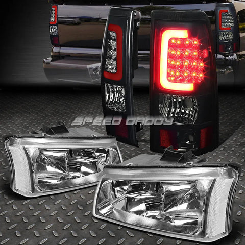 Chrome Headlight+Clear Corner+Smoked 3D Optic Led Tail Light 03-07 Silverado Speed Daddy