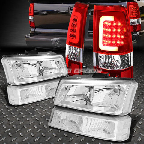 Chrome Headlight+Clear Signal+Red 3D Optic Led Tail Light 03-07 Silverado Speed Daddy