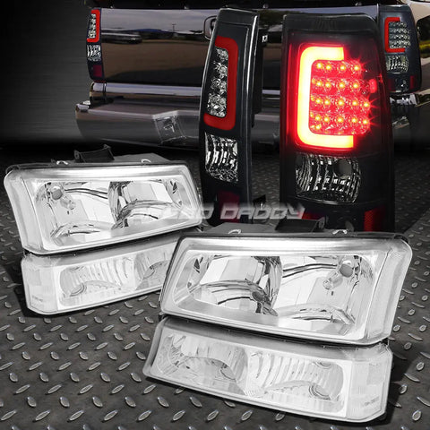 Chrome Headlight+Clear Signal+Smoked 3D Optic Led Tail Light 03-07 Silverado Speed Daddy