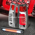 Chrome Housing Clear 3D Led Tail+Smoked 3Rd Brake Light 88-00 Chevy/Gmc C/K Speed Daddy