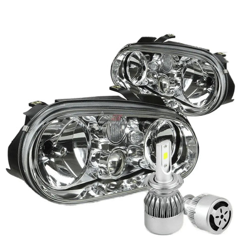 Chrome Housing Clear Lens Headlight+White Led H7 Hid W/Fan Fit 99-06 Golf Mk4 DNA MOTORING