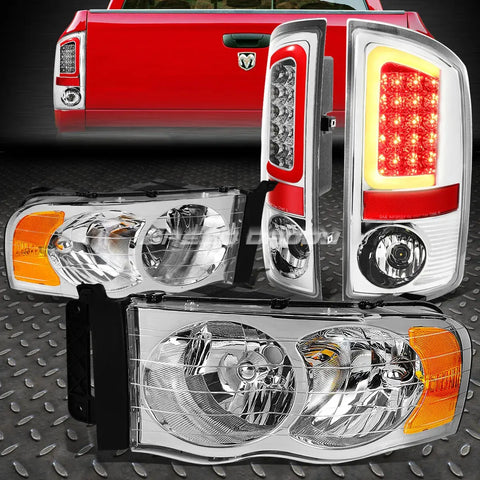 Chrome Housing Headlight Amber Corner+3D Led Tail Brake Lamp 02-05 Dodge Ram Speed Daddy