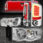 Chrome Housing Headlight Clear Corner+3D Led Tail Brake Lamp 02-05 Dodge Ram Speed Daddy