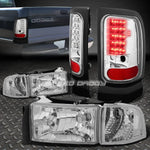 Chrome Housing Headlight+Corner Signal+Clear Led Tail Light 94-02 Dodge Ram Speed Daddy