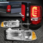 Chrome Housing Headlight+Red Lens 3D Led Brake Tail Light 94-02 Dodge Ram Speed Daddy