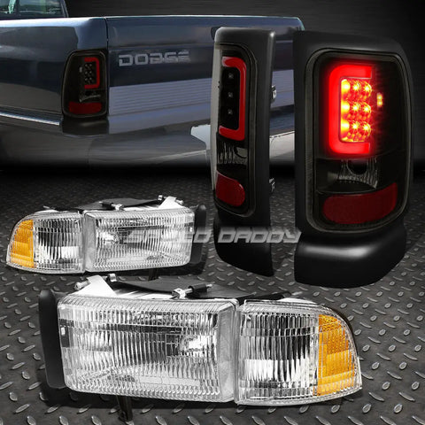 Chrome Housing Headlight+Tinted U-Halo Led Brake Tail Light 94-02 Dodge Ram Speed Daddy