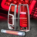 Chrome Housing Red 3D Led Tail+3Rd Brake Light 88-00 Chevy/Gmc C/K Pickup Speed Daddy
