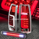 Chrome Housing Red 3D Led Tail+Black 3Rd Brake Light 88-00 Chevy/Gmc C/K Speed Daddy