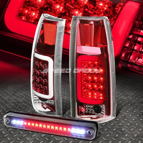 Chrome Housing Red 3D Led Tail+Black 3Rd Brake Light 88-00 Chevy/Gmc C/K Speed Daddy