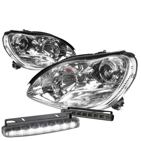 Chrome Projector Headlight Signal Light+8 Led Smoke Fog Light Fit 00-06 W220 DNA MOTORING