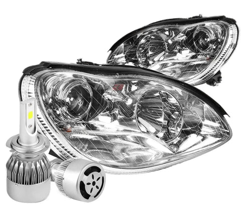 Chrome Projector Headlight Signal Light+White Led H7 Hid W/Fan Fit 00-06 W220 DNA MOTORING