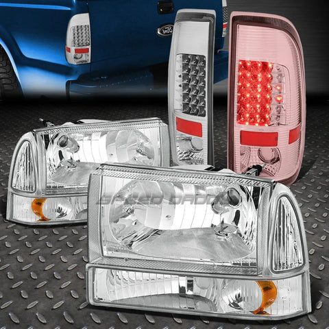 Clear Lens Led Chrome Taillight+Amber Side Chrome Headlight 99-04 Super Duty Speed Daddy