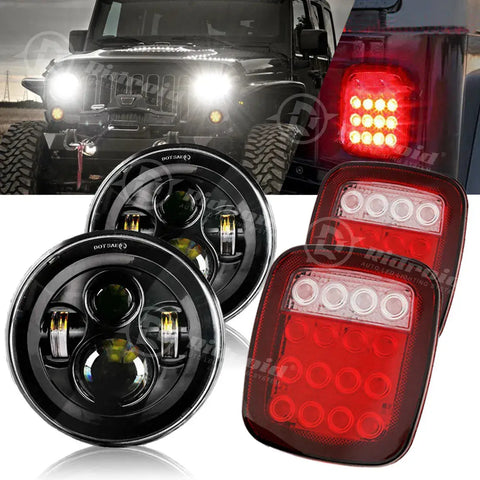 Dot 7Inch Led Headlights  + Tail Lights Combo For Jeep Wrangler Tj 1997-2006 EB-DRP