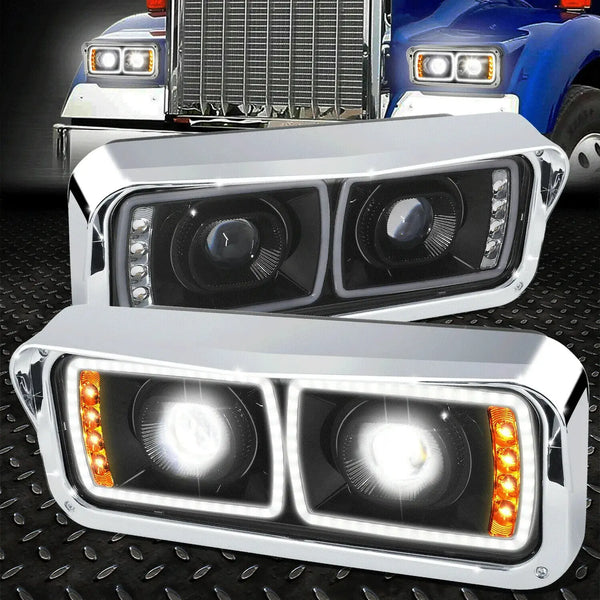 [Dual Halo Led Drl+Signal]8119 Freightliner Kenworth Projector Headli