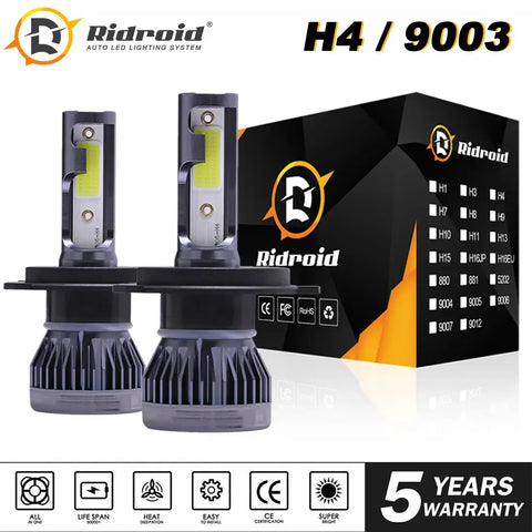 Fanless H4 9003 Led Headlight Hi/Low Beam 6000K Bulb For Motorcycle Super Bright EB-DRP